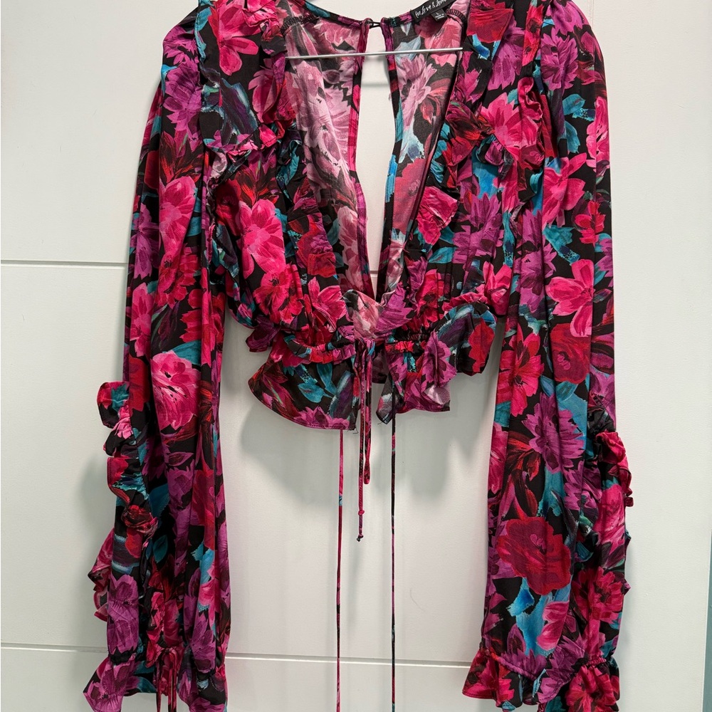 For Love And Lemons Floral Blouse - Pink and Black